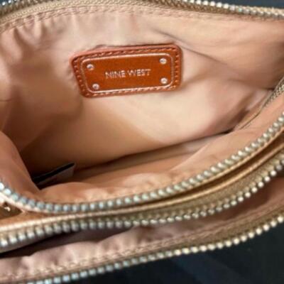 Purses / handbags: Large brown purse, large Silver purse, 7 smaller bags;