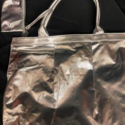 Purses / handbags: Large brown purse, large Silver purse, 7 smaller bags;
