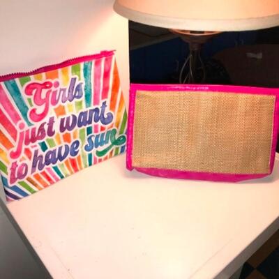 Purses / handbags: Yellow case, "Girls just want to have fun", zipper pouch (Staff note: CBWLN);