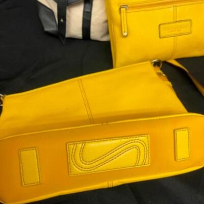 Purses / handbags: Yellow, macrame, LaRegale, et al;