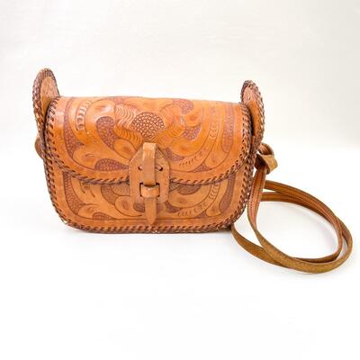 SMALL TOOLED LEATHER SHOULDER BAG
