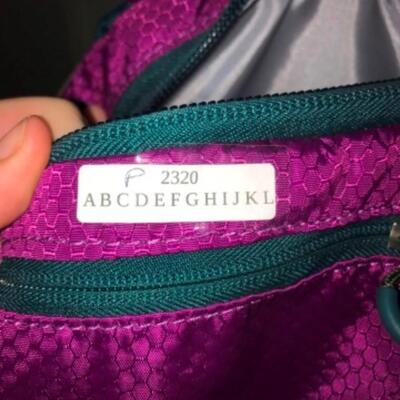 Purses / handbags: Purple bookbag;
