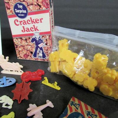 Large Lot of Vintage Cracker Jack Toys and Cracker Jack Puzzle