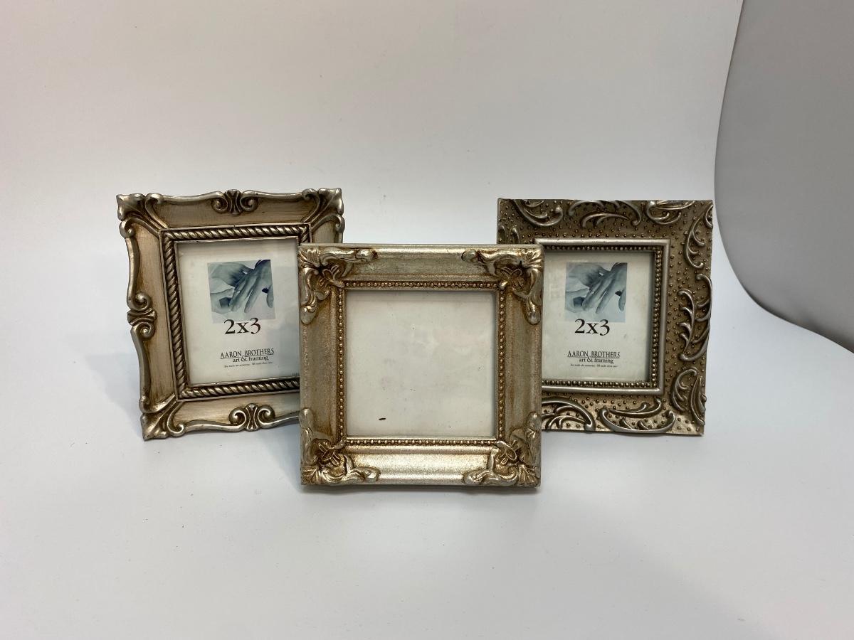 Set of 3 Small Square Silver Tone Picture Frames