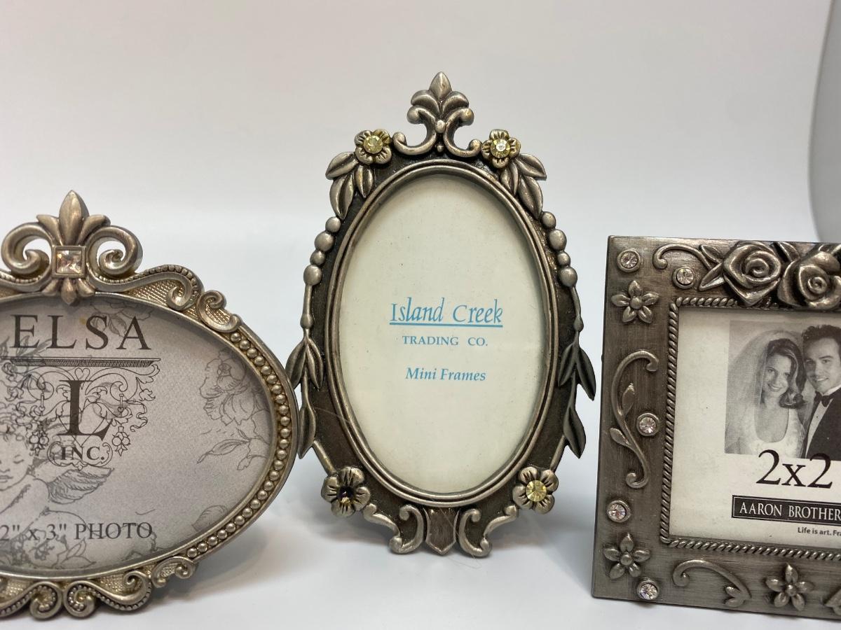 Set of 3 Metal Silver Tone Picture Frames 2x2 2x3