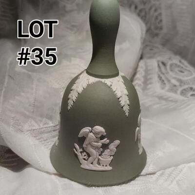 Vintage Ceramic Cherub Bell- green & white
