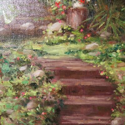 SIGNED FEDYNA IMPRESSIONIST STYLE PAINTING OF GARDEN W/STAIRWAY