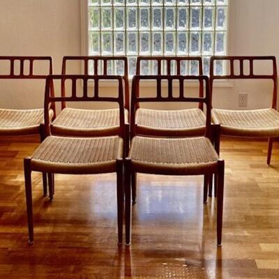 Six J.L. Moller mid-century modern chairs