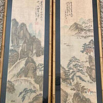 Two Asian Prints With Bamboo Frames