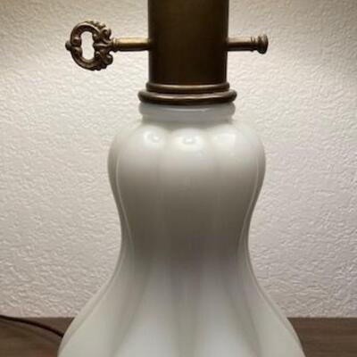 Milk Glass Lamp With Brass Accents
