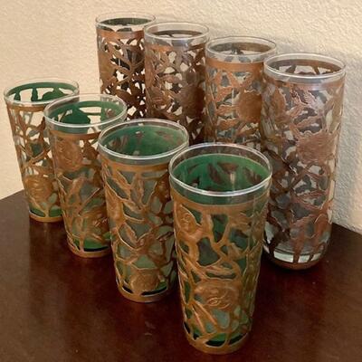 Lot Of Eight Vintage Glasses With Copper