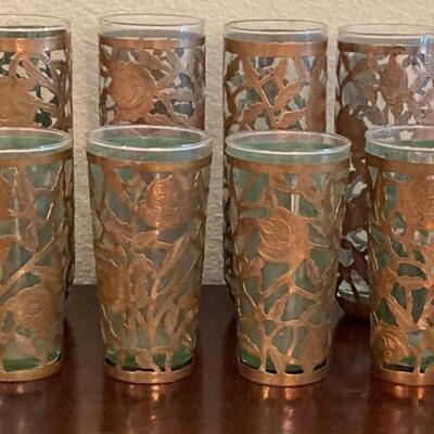 Lot Of Eight Vintage Glasses With Copper