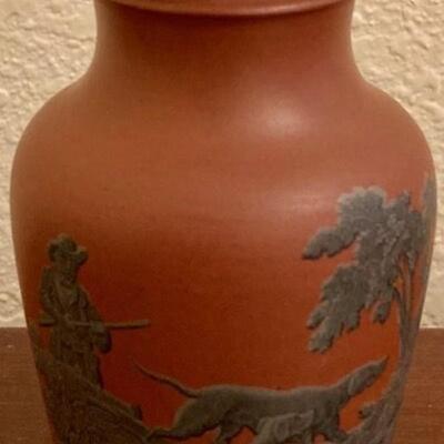 Vintage Clay Vase With Hunting Motif
