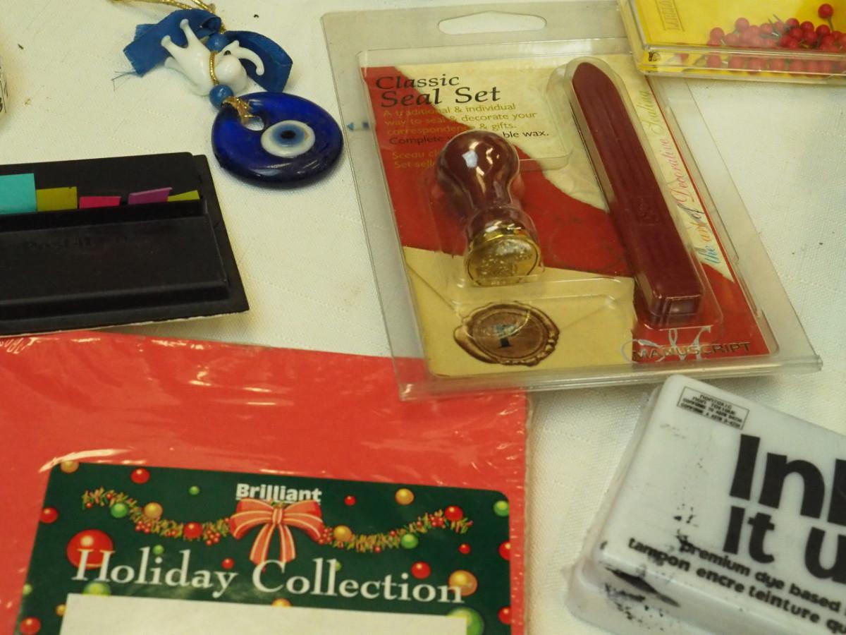 Lot 109 Office supplies unique labels rubber stamps