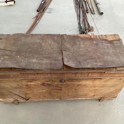 old wooden trunk with shelves