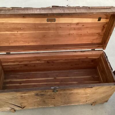 old wooden trunk with shelves