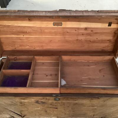 old wooden trunk with shelves
