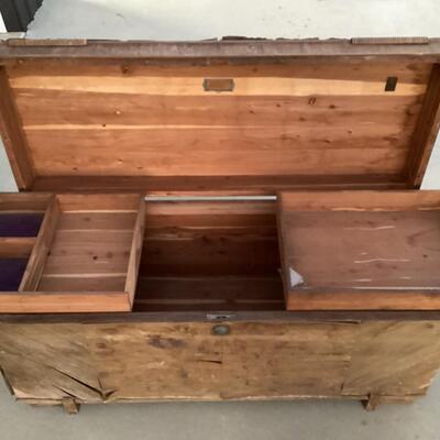 old wooden trunk with shelves