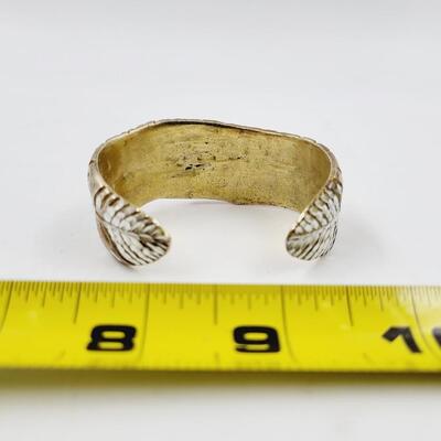 HEAVY GOLD TONED FEATHER CUFF BRACELET