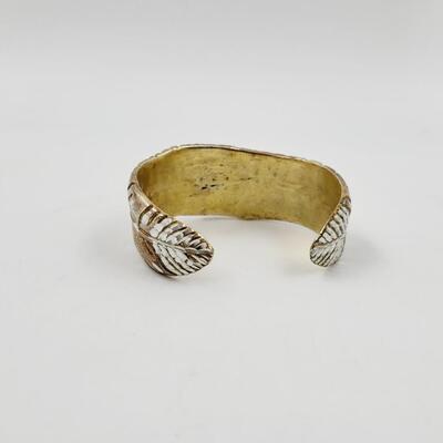 HEAVY GOLD TONED FEATHER CUFF BRACELET