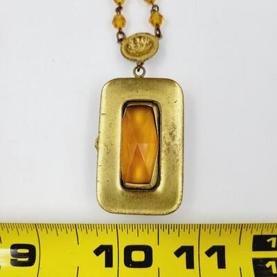 VINTAGE AMBER GLASS GOLD TONED NECKLACE