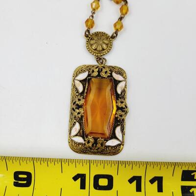 VINTAGE AMBER GLASS GOLD TONED NECKLACE