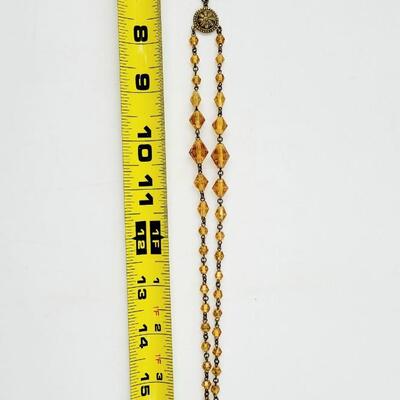 VINTAGE AMBER GLASS GOLD TONED NECKLACE
