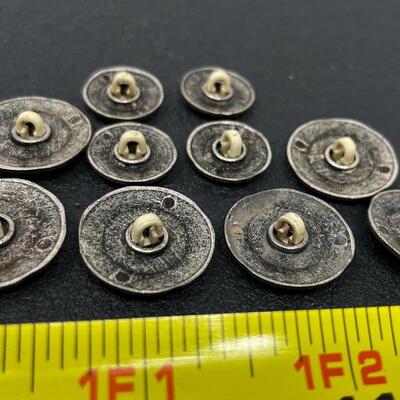 10 HEART BUTTONS W/ CARVED CENTERS - PEWTER?