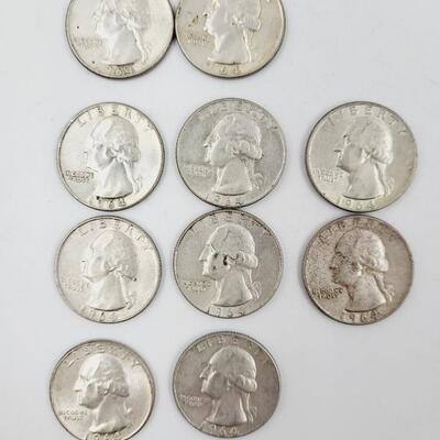 1964 SILVER QUARTERS - LOT OF 10 - #2