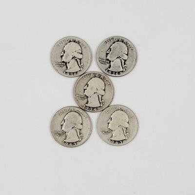 30S & 40S SILVER QUARTERS BUNDLE - 5 PC