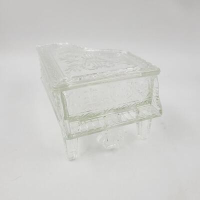 PIANO SHAPED GLASS TRINKET / JEWELRY BOX
