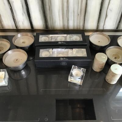 K141 - Crystal Votives, 6 Silver Candles, Candle Assortment