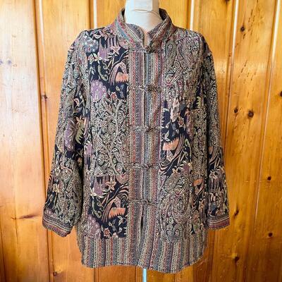 WHITE STAG PATTERNED TAPESTRY JACKET - SIZE XL