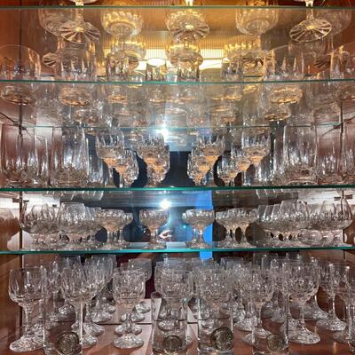 Five Shelf Lot of Crystal Cut Glass Drinkware