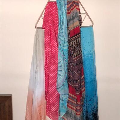 Biig Sheer Jewel Tone Eclectic Print Scarves Lot of 5