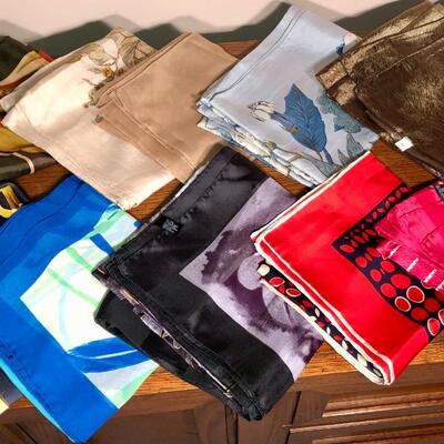 Large Lot of Square Scarves (Some Silk) See Pic