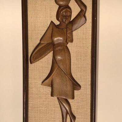 Two Mid-Century Asian Teak Carvings on Burlap