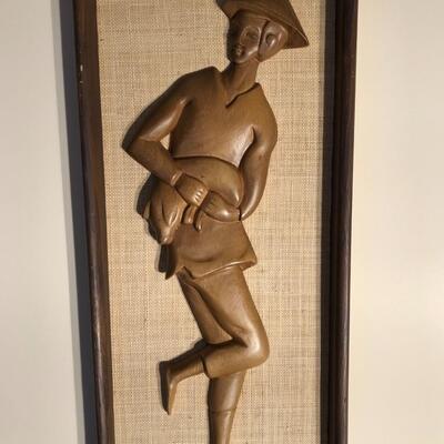 Two Mid-Century Asian Teak Carvings on Burlap