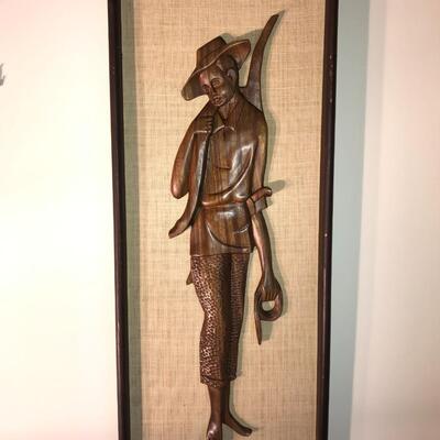 Two Mid-Century Asian Teak Carvings on Burlap