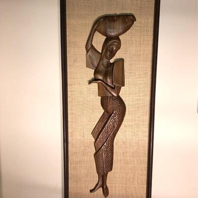 Two Mid-Century Asian Teak Carvings on Burlap