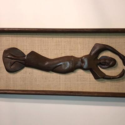 Two Mid-Century Asian Teak Carvings on Burlap