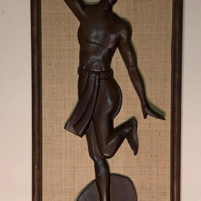 Two Mid-Century Asian Teak Carvings on Burlap