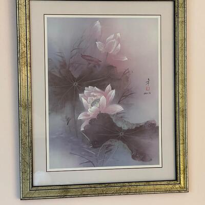 Two Aisian Floral Framed Prints 