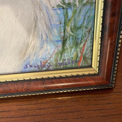 Heron Framed Painting Signed 