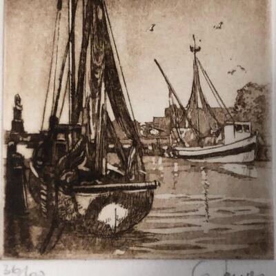 Series of Three Boating Lithographs Signed