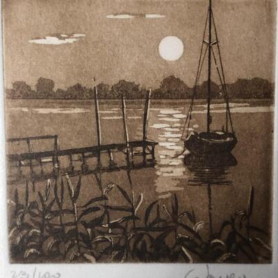 Series of Three Boating Lithographs Signed