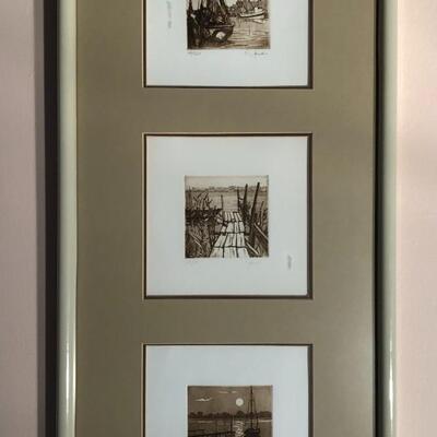 Series of Three Boating Lithographs Signed