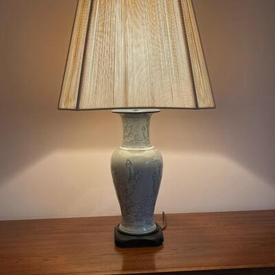 Tall Ceramic Lamp with Floral Design