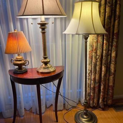 Set of Three Brushed Brass Lamps