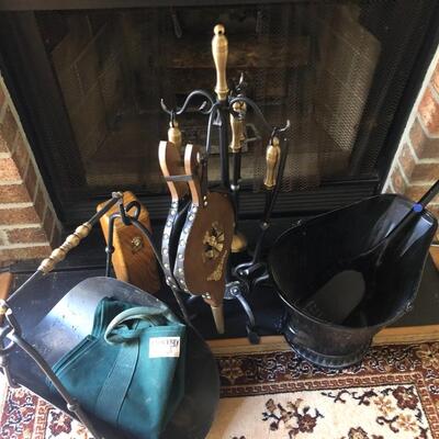 Fireplace Tools in Black with Brass Accents